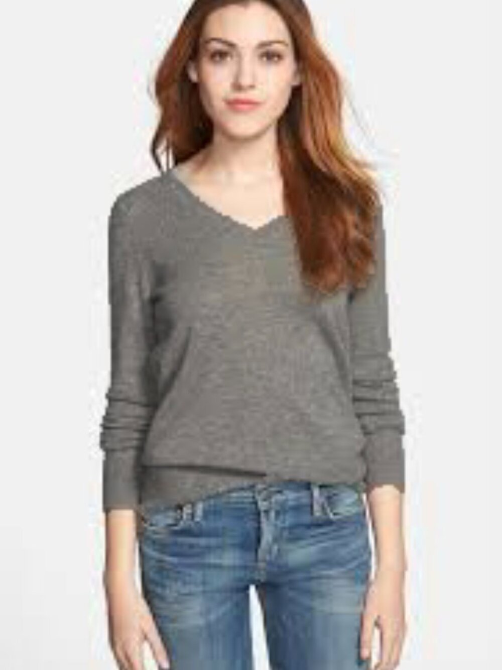 Halogen Womens V-Neck Pullover Sweater XXS Gray Grey Heater 100% Cashmere